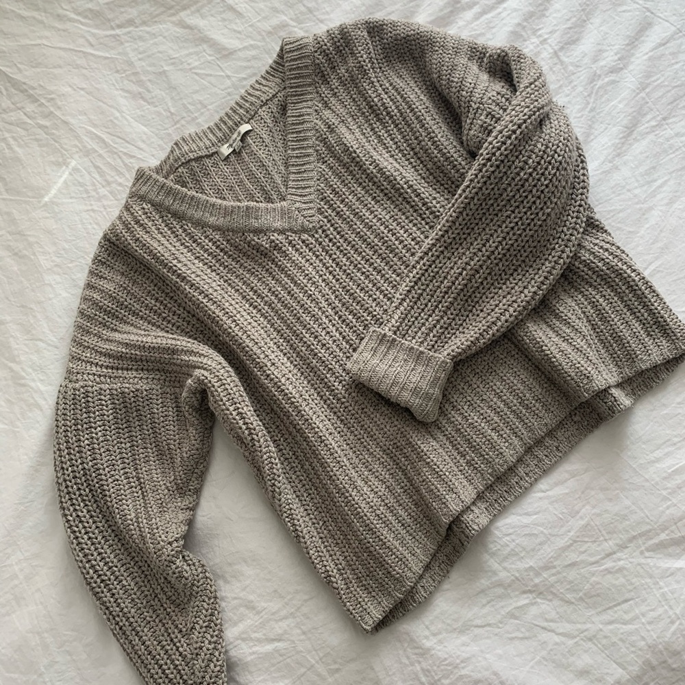 Madewell v-neck puff sleeve sweater in Oatmeal
